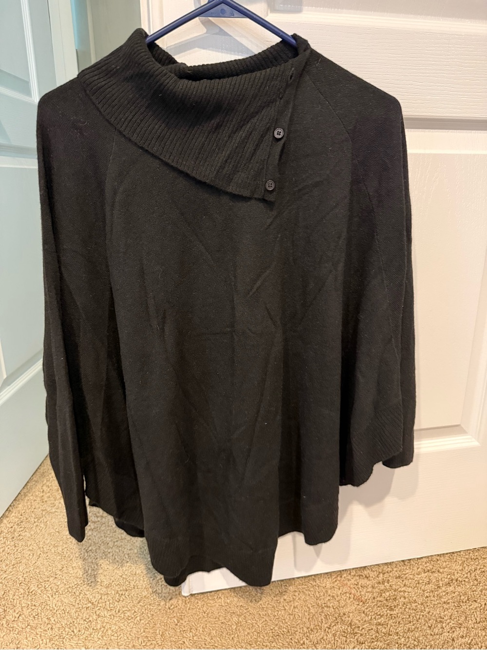Talbots Black Button-Accent Asymmetric Poncho Sweater